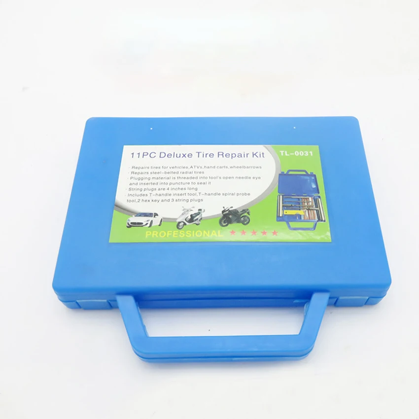 Car Motorcycle Tire Repair Kit, 11 Pcs Tire Plug Kit with Carrying Case, Tire Repair Tools, Flat Tire Puncture Repair Kit
