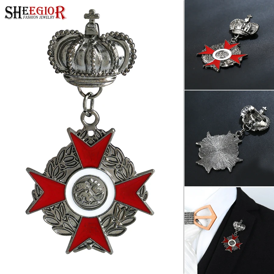 Vintage Crown Cross Brooch Pins Men Badge Fashion Ornaments Gun Black color Gentleman Alloy Brooches for Women Accessories Gifts