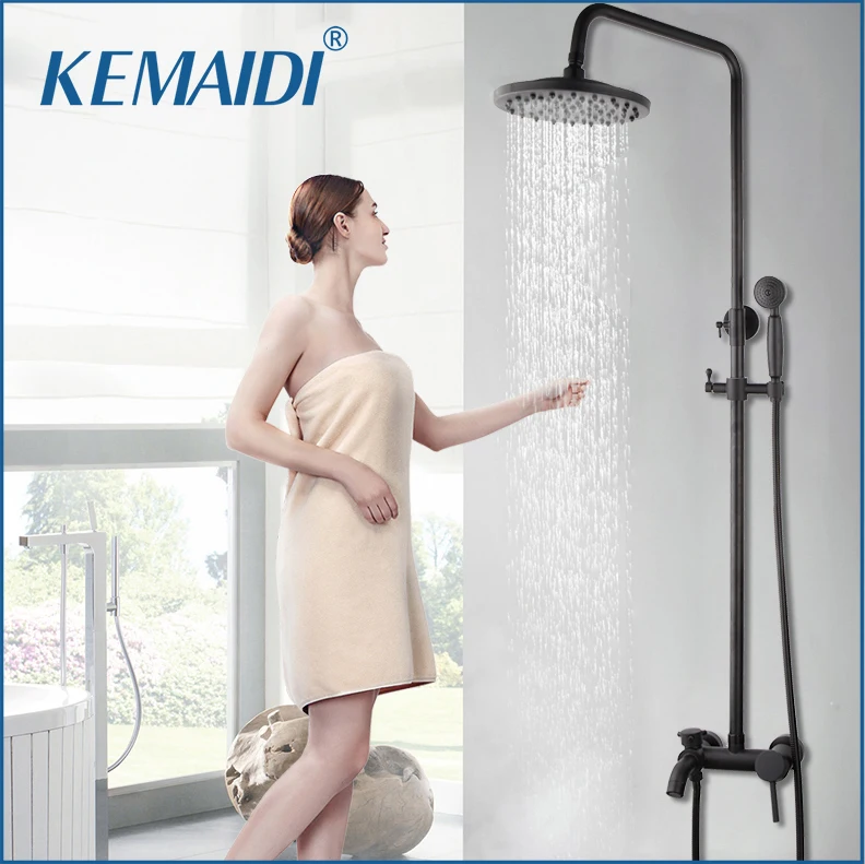 

KEMAIDI Bathroom Black Rainfall Shower Faucet Set Bathroom Bathtub Hand Spray Tub Tap Wall Mounted Bathroom Fixtures Mixer