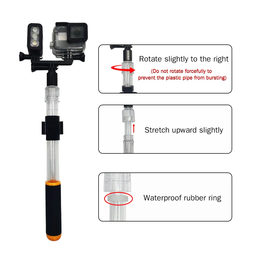 HONGDAK Monopod Waterproof Crystal Selfie Stick Telescopic Transparent Diving Rod for Phone Gopro Go Pro HERO 10 9 8 7 6 5 SJCAM