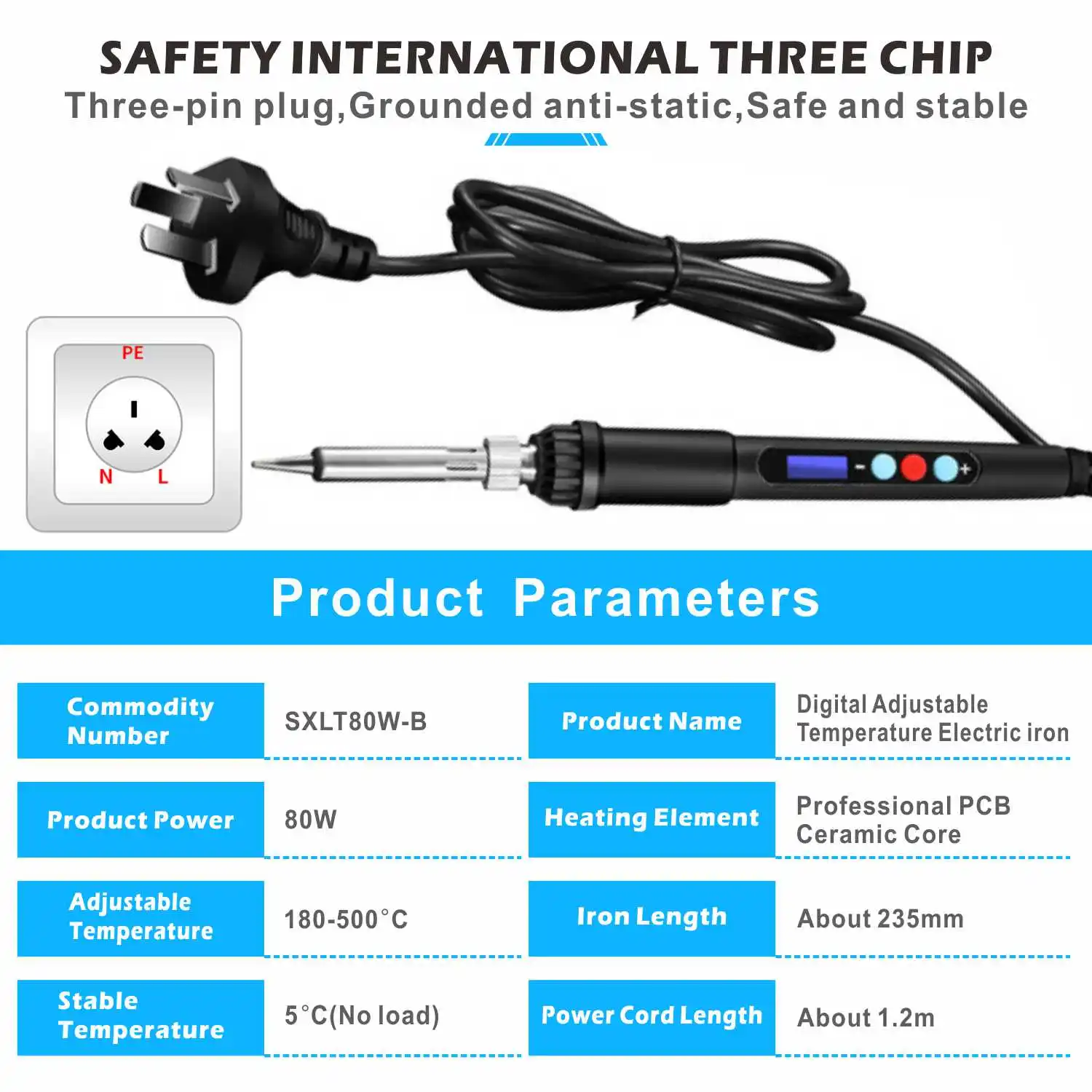 Soldering Iron Kit 80W Adjustable Temperature Fast Heating Ceramic Thermostatic Welding Iron with 180-500℃ LCD Display Home DIY