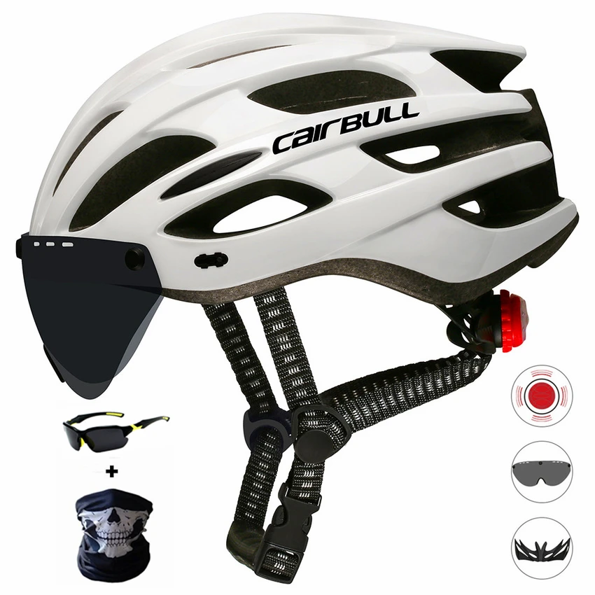 Cairbull Light Cycling Helmet with Removable Visor Goggles Bike Taillight Safe Intergrally-molded Mountain Road MTB Helmets 226g