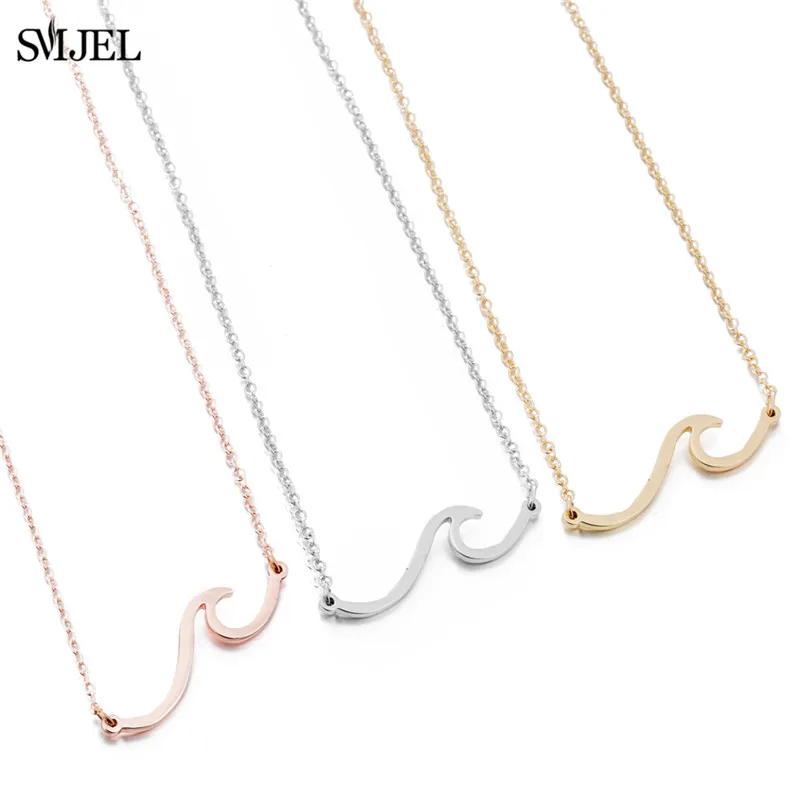 SMJEL Stainless Steel Pendant Necklace Wave Whale Bird Geometric Necklaces for Women Girls Surfing Jewelry Choker male naszyjnik