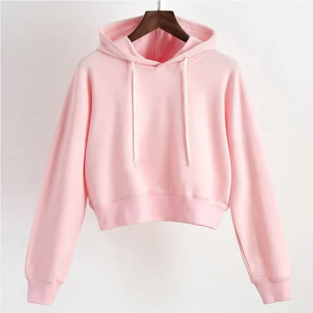 New Women Plain Hoodies Crop Top Solid Color Long Sleeve Ladies Hooded Pullover Summer Autumn Fashion Girl Sweatshirts Clothing