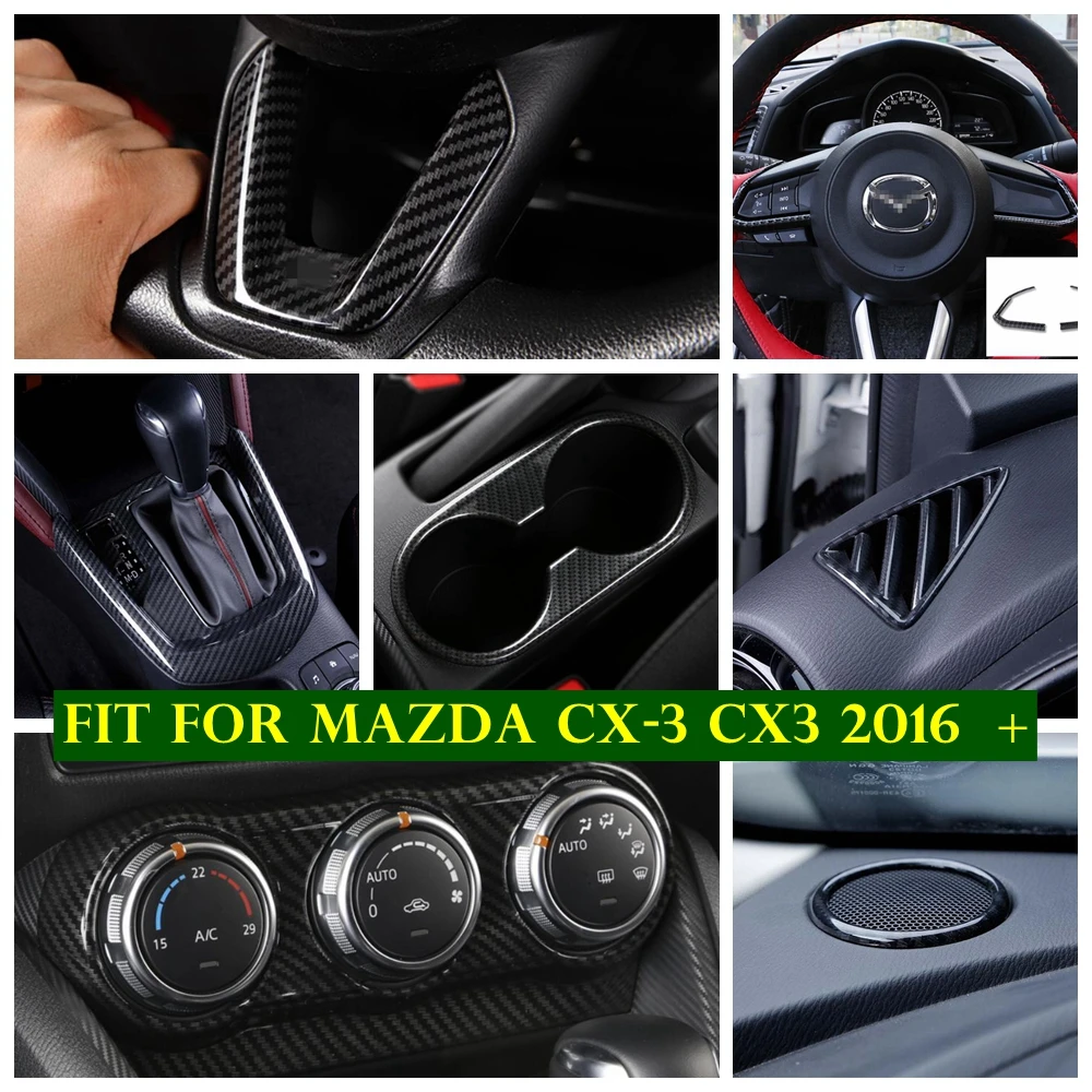 

Dashboard Speaker Gear Box Steering Wheel Panel Cover Trim For Mazda CX-3 CX3 2016 - 2021 Carbon Fiber Look Interior Refit Kit