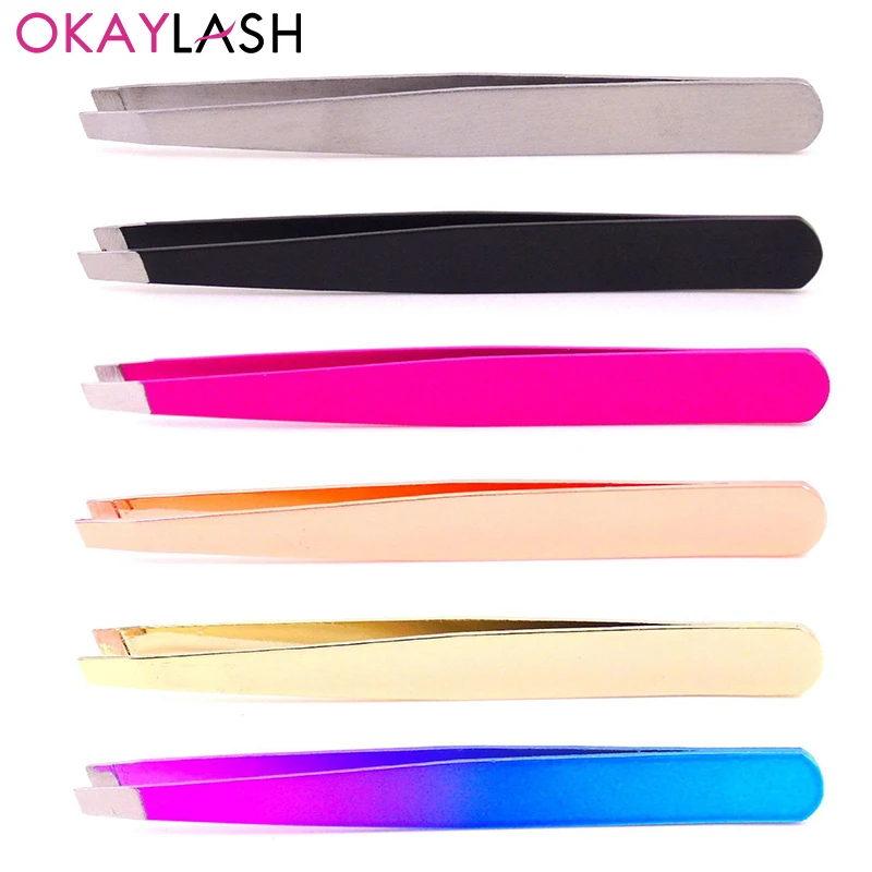 OKAYLASH Metal Eyebrow Tweezers Rose Gold Pincet Clips Stainless Steel Face Hair Removal Beautfy Makeup Tool