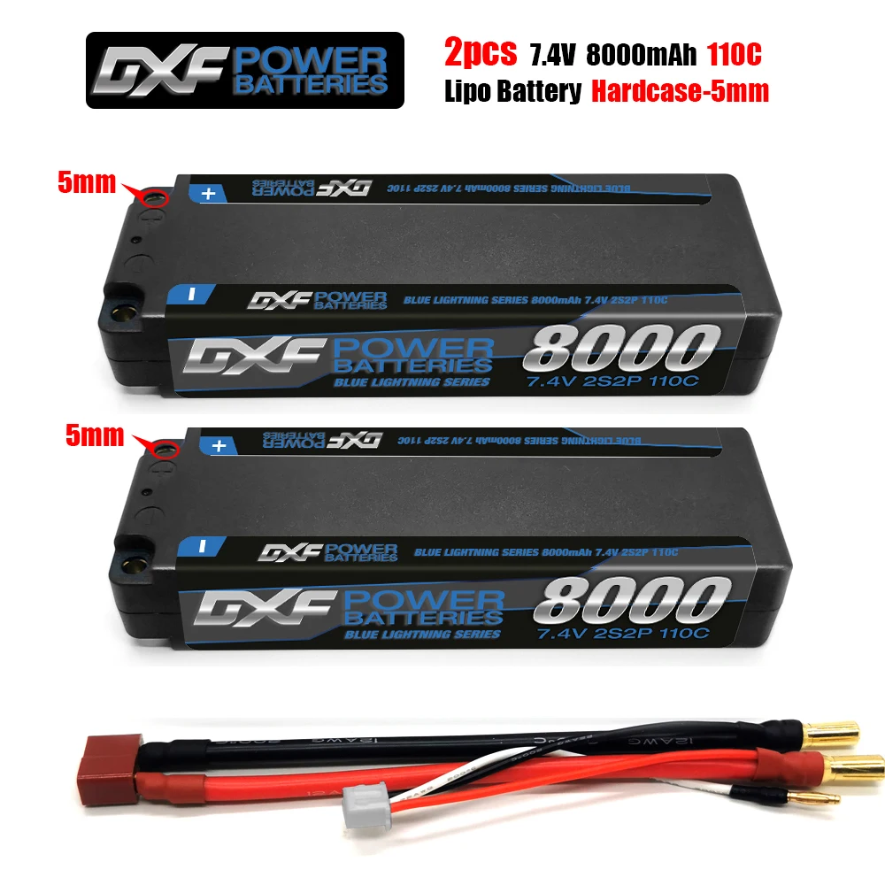 2PCS DXF Battery 2S 3S 4S lipo 7.4V 11.1V 14.8V 8000mAh 110C 5mm HardCase For Car Helicopter Quadcopter Truck Boat