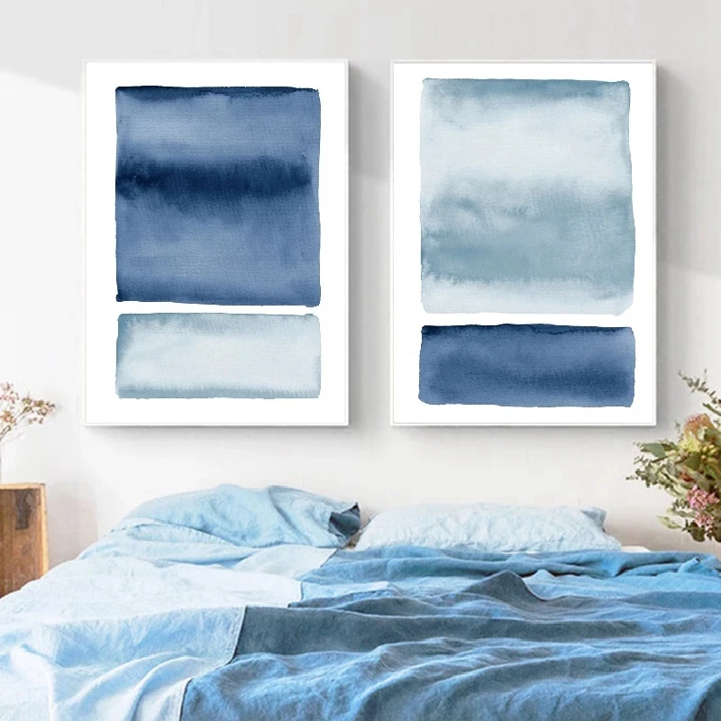 Blue Watercolor Abstract Painting Indigo Wall Pictures Ocean Coastal Wall Art Canvas Print Nordic Posters Living Room Wall Decor