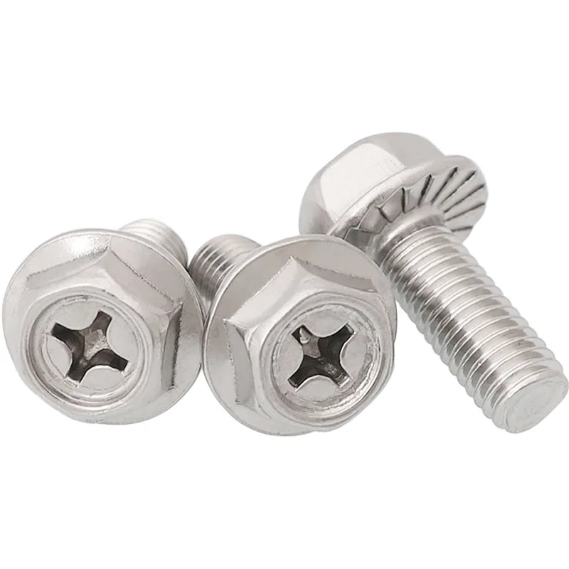 304 stainless steel Cross Recessed Hexagon Head Flange Screw with Gasket Tooth Hex Flange Bolt M3 M4 M5 M6 M8x6/8/10/15/20/25/30