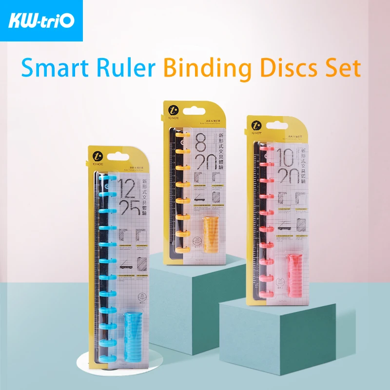 KW-triO Smart Ruler Binding Discs Set Mushroom Hole Ruler Fixture T-hole Bookmark Ruler Planner Ring Binder Notebook Disc Binder