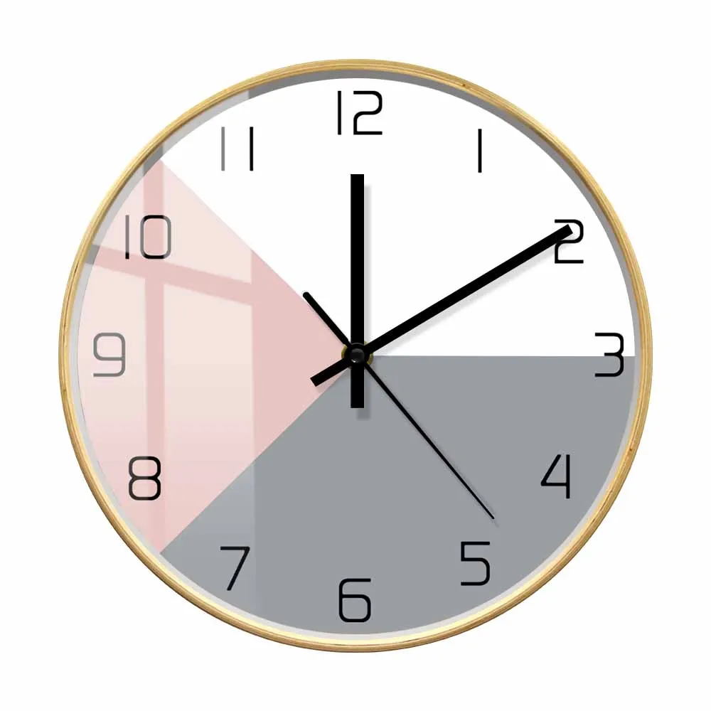 

Pink and Grey Geometric Minimalist Round Wall Clock Scandinavian Multi Colors Simple Design Wall Clock Watch With Wood Frame