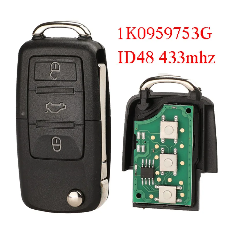 

Jingyuqin 5pcs Flip Remote Car Key 434MHZ ID48 For VW PASSAT Polo Golf Beetle Skoda Seat 1J0959753DA/AH 1K0959753G/DA8000M 3B