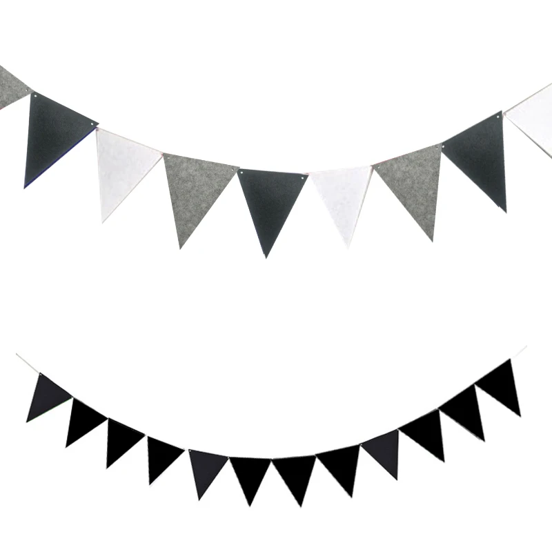 4M Non-woven Full Black and White Grey Pennants Bunting Banner Valentine\'s day/party Flags Garland Decoration Supplies