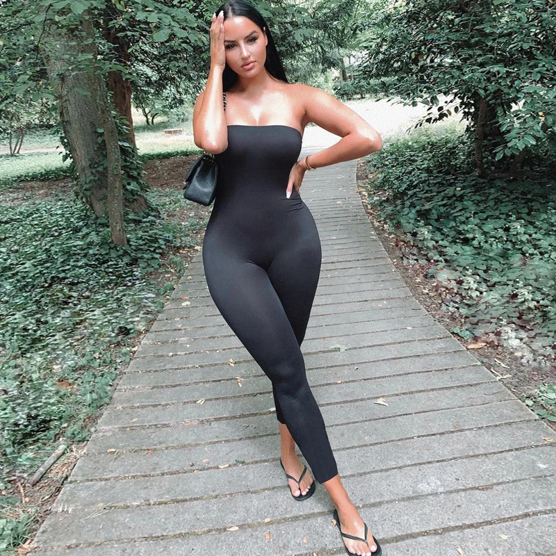 2021 Sleeveless Solid Slash Neck Backless Skinny Jumpsuit Spring Summer Women Fashion Sexy Streetwear Romper