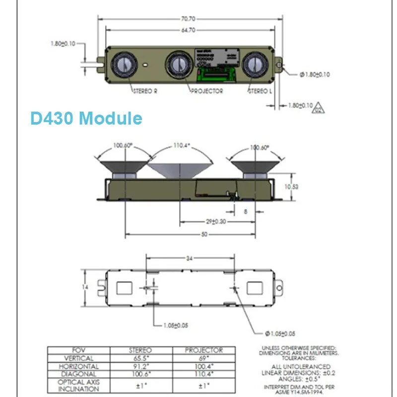 TZT D415 D430 Módulo Kit 3D Camera Profundidade Módulo com USB Intel realsense D415 D430 Módulo AI Development Robot