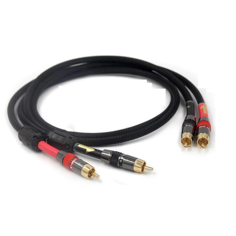1 Pair  Audio 2rca to 2rca Interconnect Cable gold rca plug CD AMP HiFi audio line audio cable