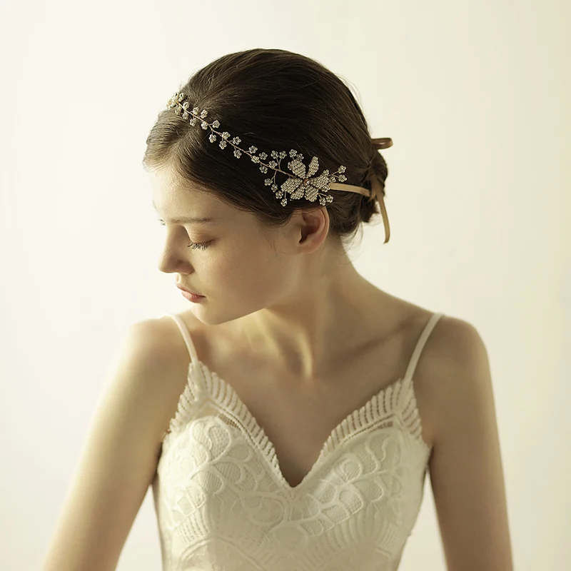 O820 Wanita Perhiasan Mutiara Headband Mahkota Bunga Beaded Headband Manis Rhinestone Bride Hairband untuk Anak Perempuan