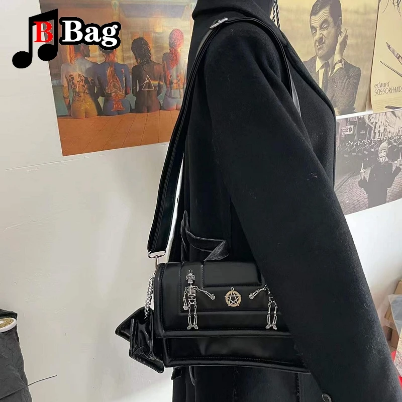 Harajuku Y2K Women girls PU Leather single shoulder Bags Handbags Gothic Female Punk Skull Mother child bag messenger bag tote