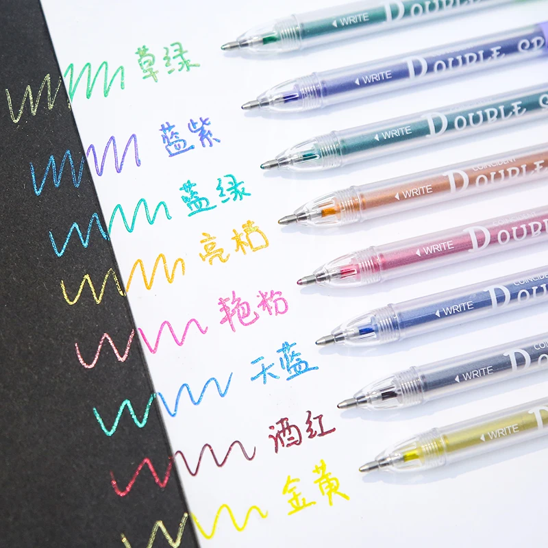 8Pcs/Set Glittering Metallic Color Gel Pen 0.7mm Sparkled Colors Ink Pen with 50 Sheets Black Paper Sticky Note