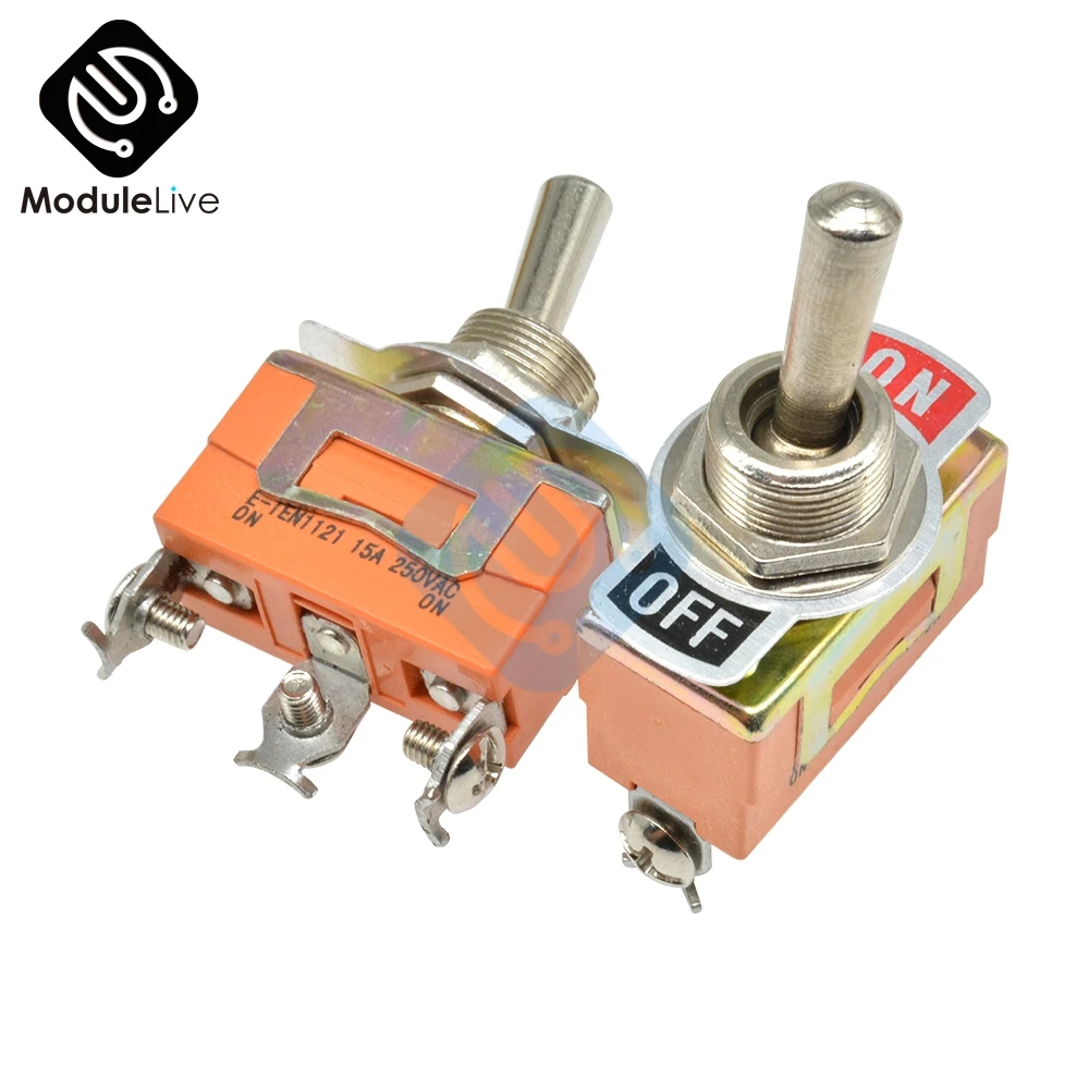 E-TEN1121  12mm Toggle Switch S Double Throw SPDT ON-OFF 250/15A 1/4 Inch Mounting 29*14.5MM 2Positions 3Pins