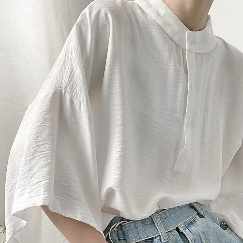 Summer Oversize Shirt Men\'s Fashion Black White Casual Shirt Men Streetwear Korean Loose Short Sleeve Shirts Mens Pullover Shirt