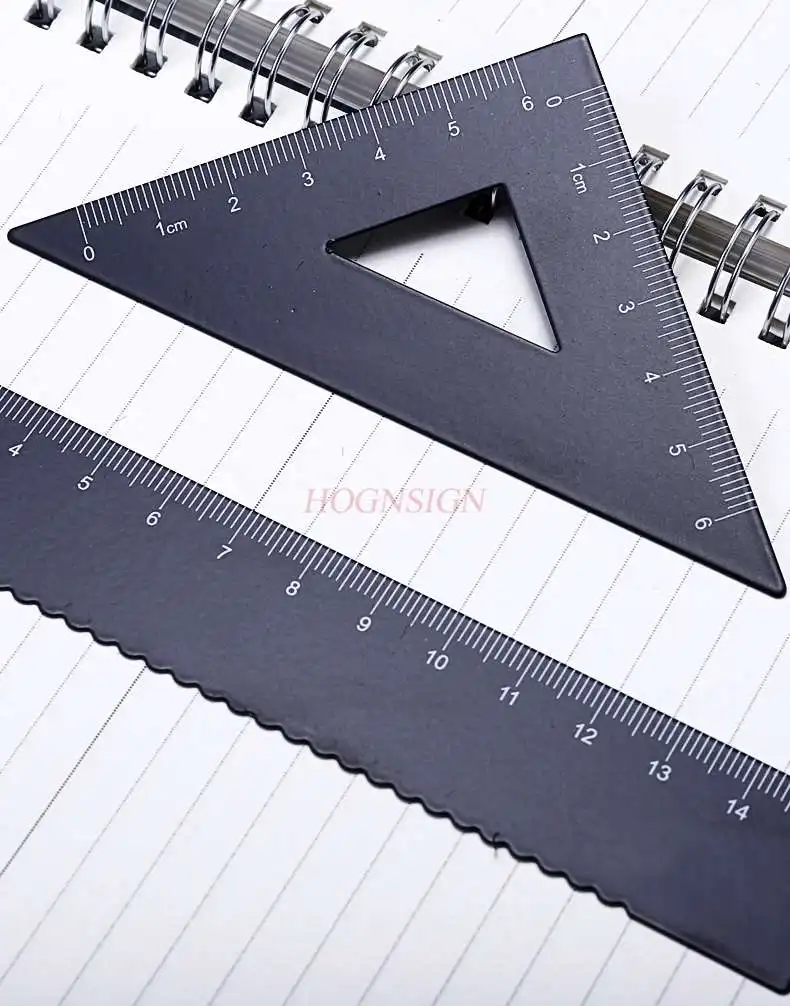 Metal ruler primary school student draws a set of ruler triangle ruler wave protractor with stationery aluminum alloy