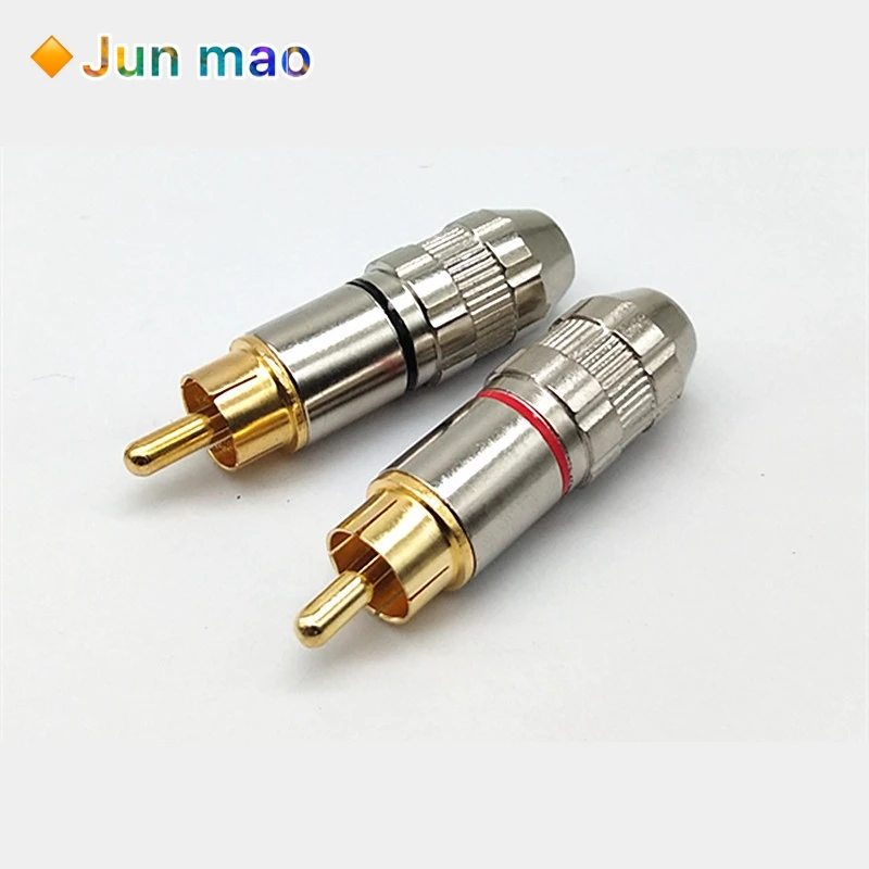 2Pcs 1Balck + 1Red Gold Rca Male Plug Non Solder Audio Video Adapter Connector Male Naar Male Converter voor Coaxiale