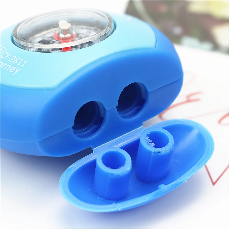 2PCS/LOT  student two holes pencil sharpener  With real compass Children's creative learning stationery