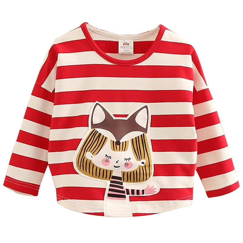 2023 Spring Autumn Fashion 2-10 Years O-Neck Kids Tees Cute Little Child Baby Girls Striped Cartoon Cotton Long Sleeve T-Shirt