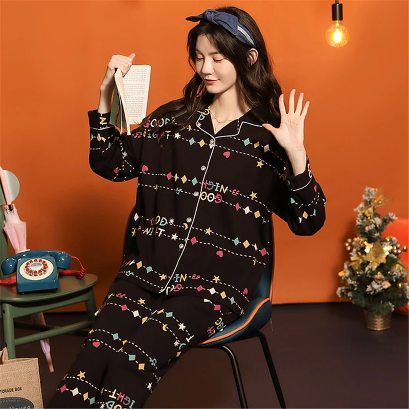 

Loose pajamas set autumn new night gown women cotton skin-friendly home service net red suit hot sale pijamas women sleepwear