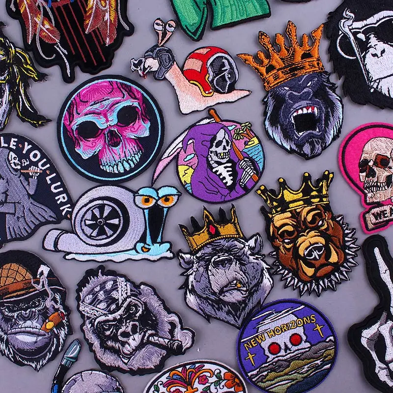 Punk Skull Rock Patch Iron On Patches On Clothes Biker Patch For Jackets DIY Jeans Jacket Back Parches Embroidery Alien Patches