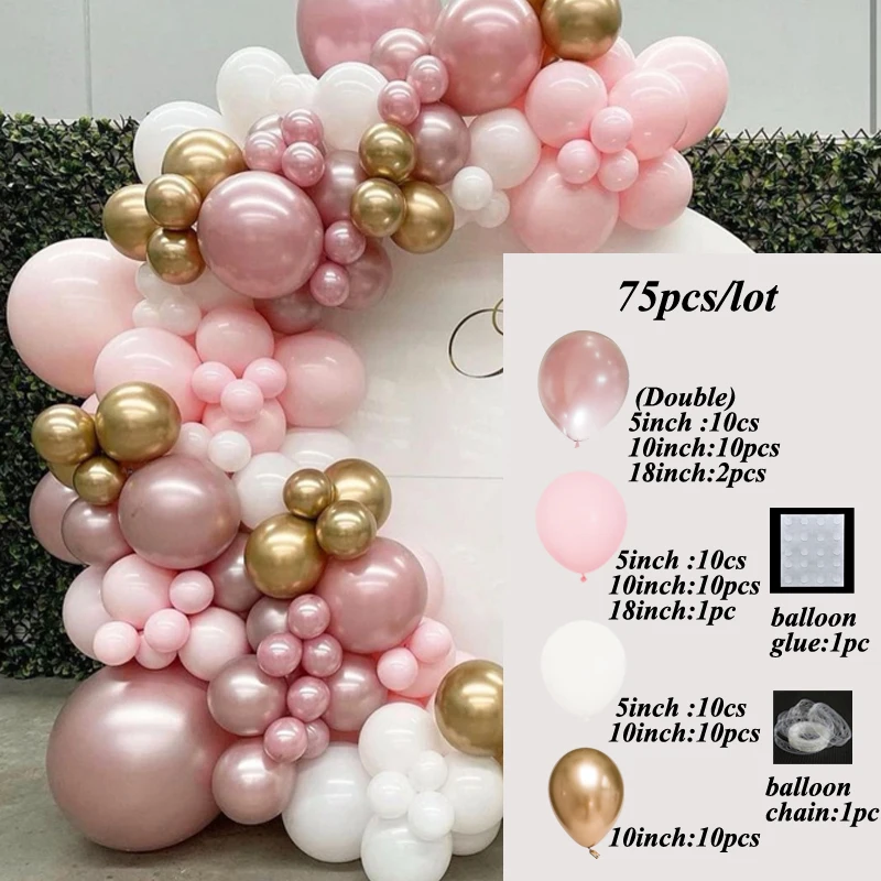 New Pink Latex Balloons Garland Arch Kit  Chrome Rose Gold Globos Background Wedding Birthday Party Decorations Kids Baby Shower