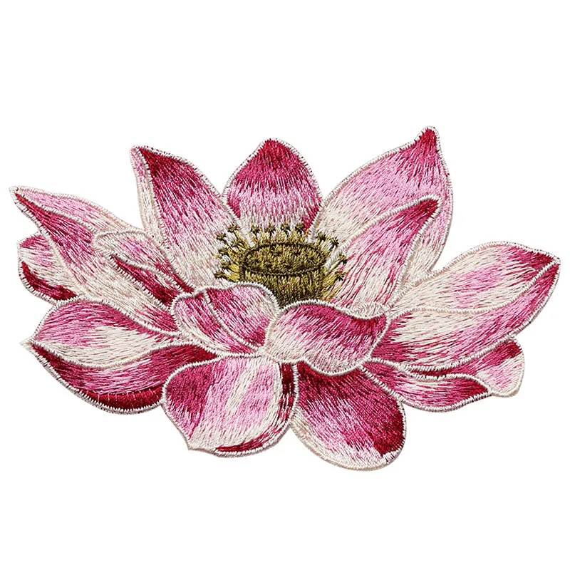 1 Piece Soft Lotus Flower Patch Embroidered DIY Bag Appliques Sew On Patches for Clothes Cheongsam Wedding Dress Accessory