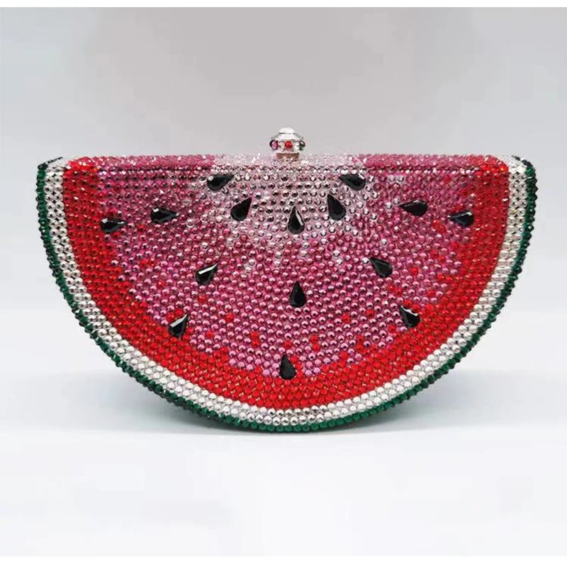 Fashion Crystal Evening Bags Orange Fruit watermelon Clutch Bags Luxury Diamond Party Handbags Wedding Purse