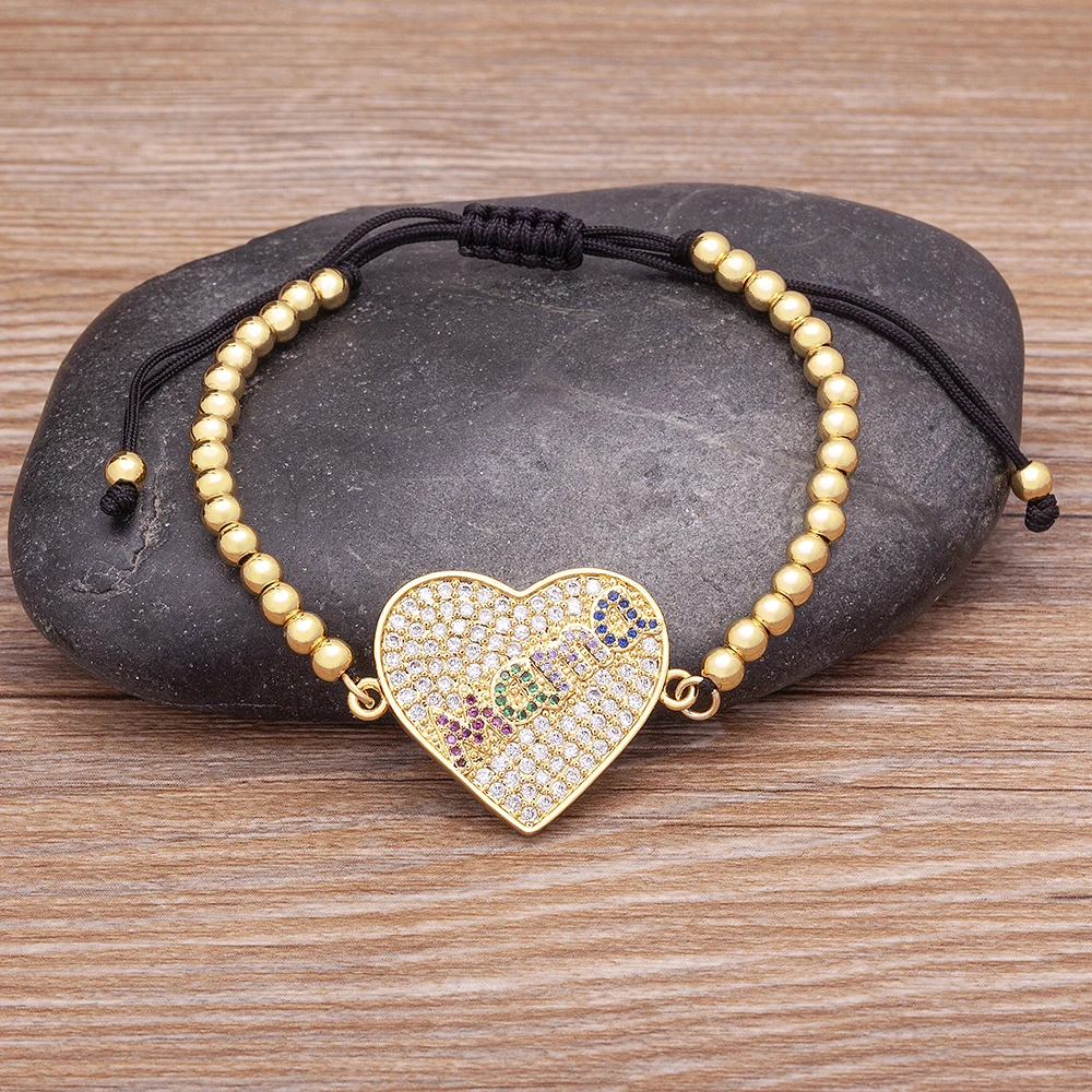 Picture 4: Nidin New Arrival Mom Mama Handmade Rope Bracelets Heart Butterfly Shape  Zircon Luxury Mother‘S Day Jewelry Gift Adjustable