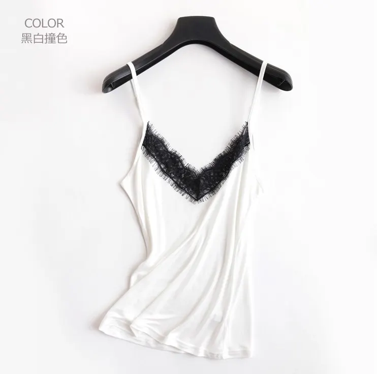 1pc 50% Silk 50% Viscose  V neck Lace Camisole Top Vest Shirt Sleepwear Spaghetti Strap M-2XL TA005