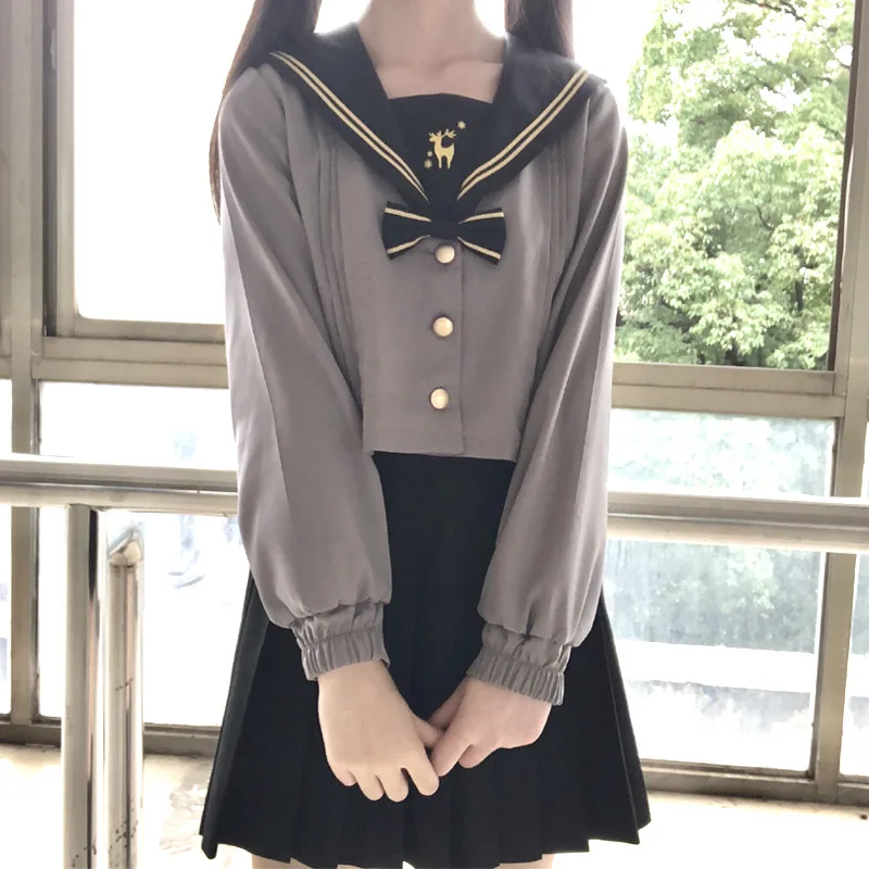 Japanische Schuluniform Anzug grau jk S-2XL Cartoon Mädchen Marine Seemann Uniform Schule setzt Marine Kostüm Frauen Mädchen Kostüm