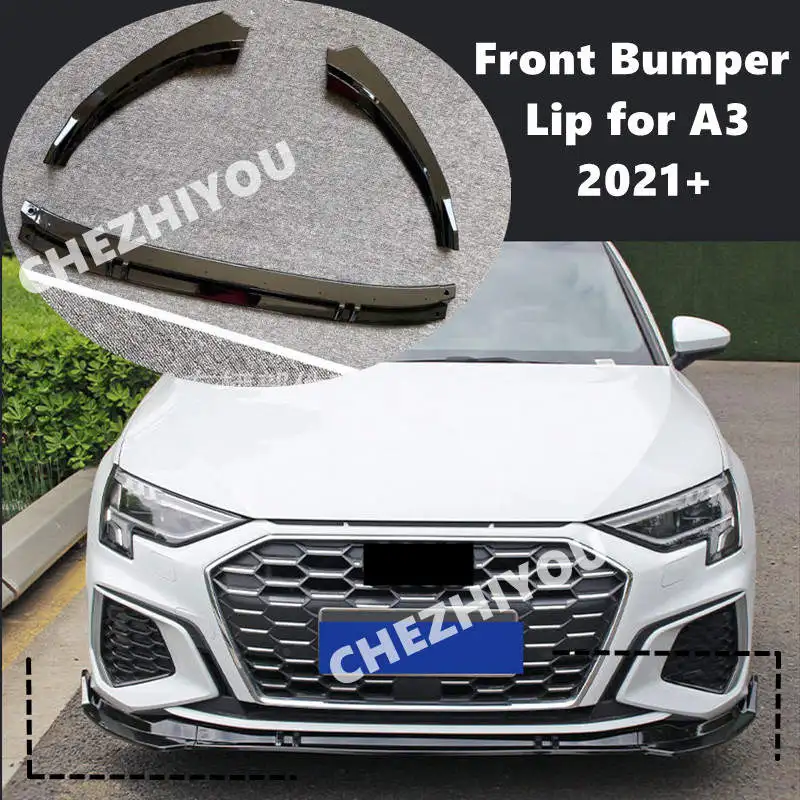 For Audi A3 2021+ Sedan Car Front Bumper Lip Body Kit Spoiler Splitter Screw Fixation ABS Carbon Fiber Look / Piano Black