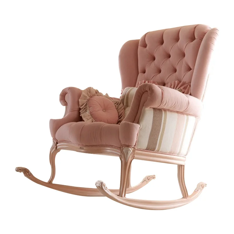 

Cy Pink Rocking Chair Simple Solid Wood Soft Cloth Sofa Personality Single Leisure Chair