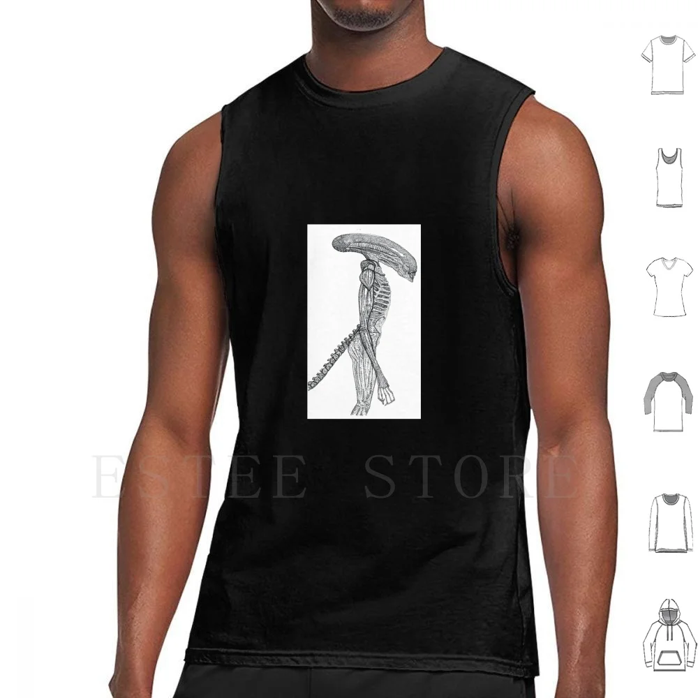 Camisetas sin mangas Xenomorph, chaleco sin mangas con diseño de puntos Xenomorph, punto a punto, Vs Pigma Pigma Micron, tatuajes, Hop, blanco y negro