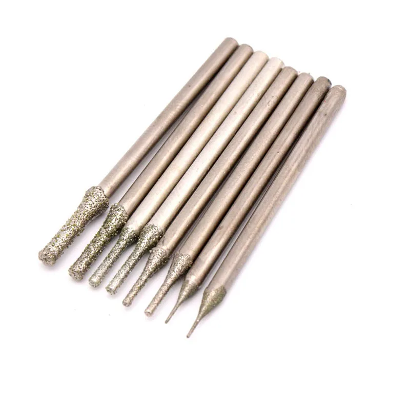 15 Buah 0.4 ~ 3.0Mm Dia 2.35Mm Diamond Grinding Burr Drill Bit Ukiran Polishing untuk Perhiasan Jade agate Jade Bor