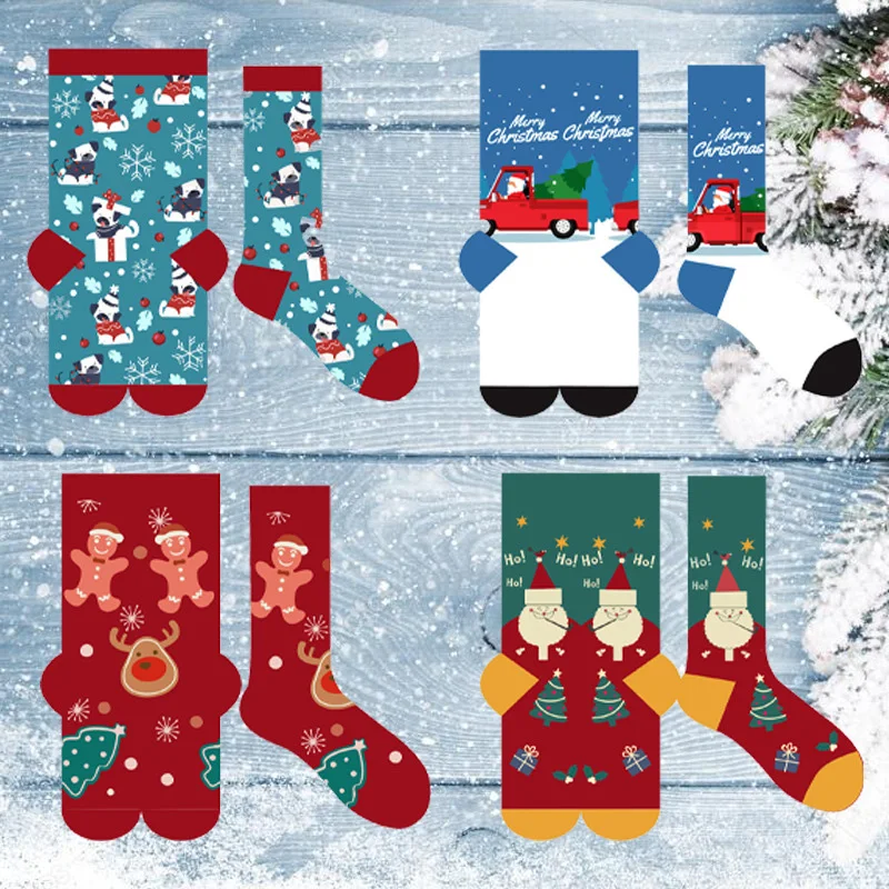 Qisin 1Pairs Casual Christmas Socks Cartoon Animal Women Socks Cotton Happy Funny Socks Korea Cute Sock Christmas Gift For Women