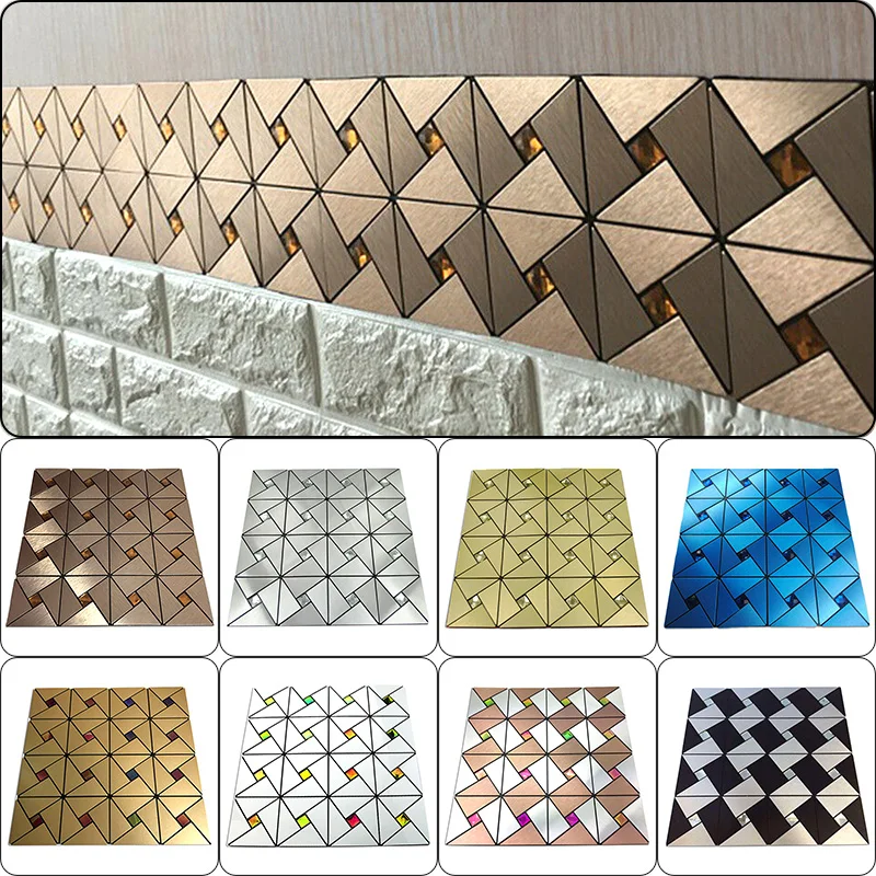 3pcs Mosaic Metal Aluminum Plastic Panel Wall Sticker Self-adhesive Gold Abstract Waterproof Kitchen Bathroom Tiles Wall Decors