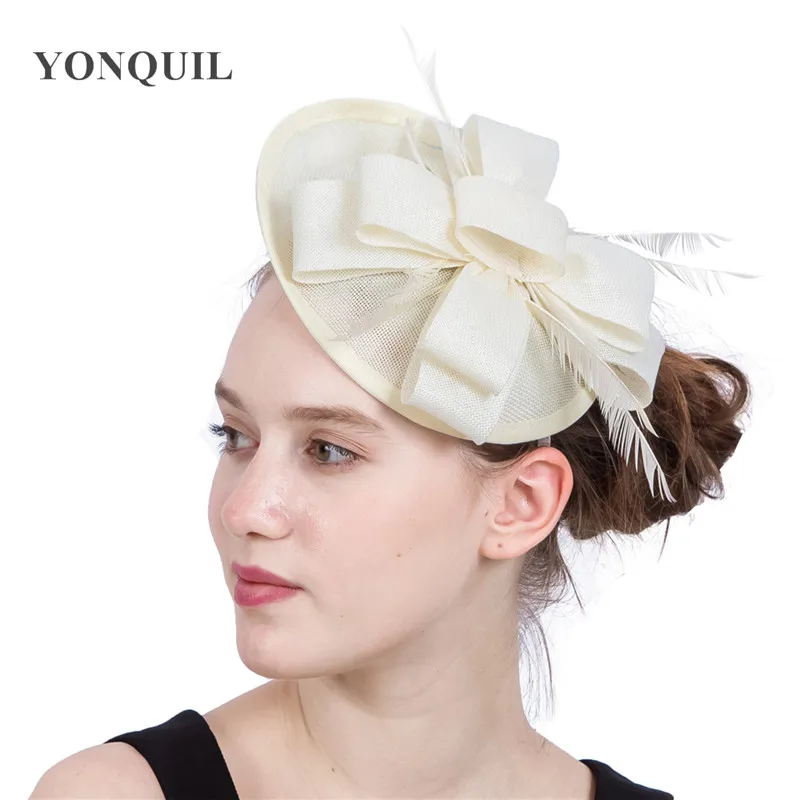 

Women Fancy Imitation Sinamay Fascinator Hats Hairpins Ivory Bridal Lady Wedding Headwear Headband Kentucky Derby Millinery Cap