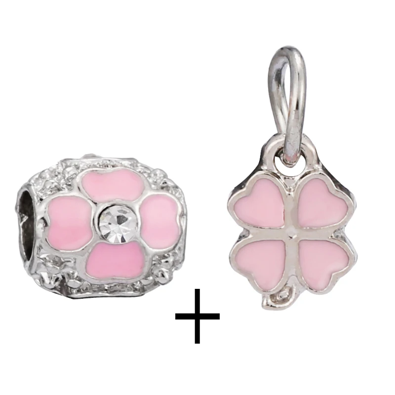 Buipoey 2pcs/lot Pink Crystal Stars Heart Beads Animal Charms Fit Diy Bead Bracelets Flower Pendant Jewelry Making Accessory