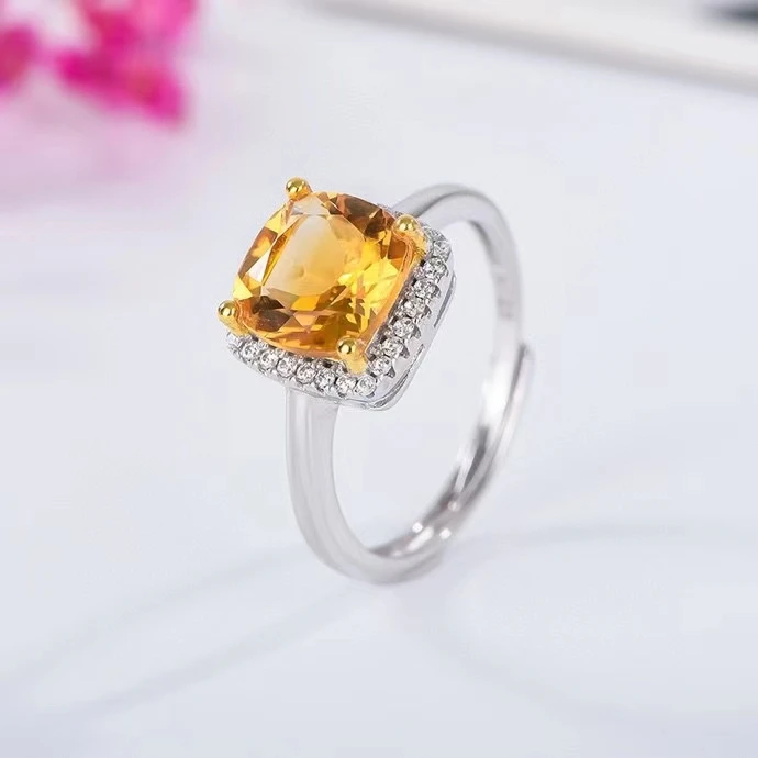 

Classic Silver Citrine Ring for Office Woman 7mm VVS Grade Natural Citrine Silver Ring Solid 925 Silver Citrine Jewelry