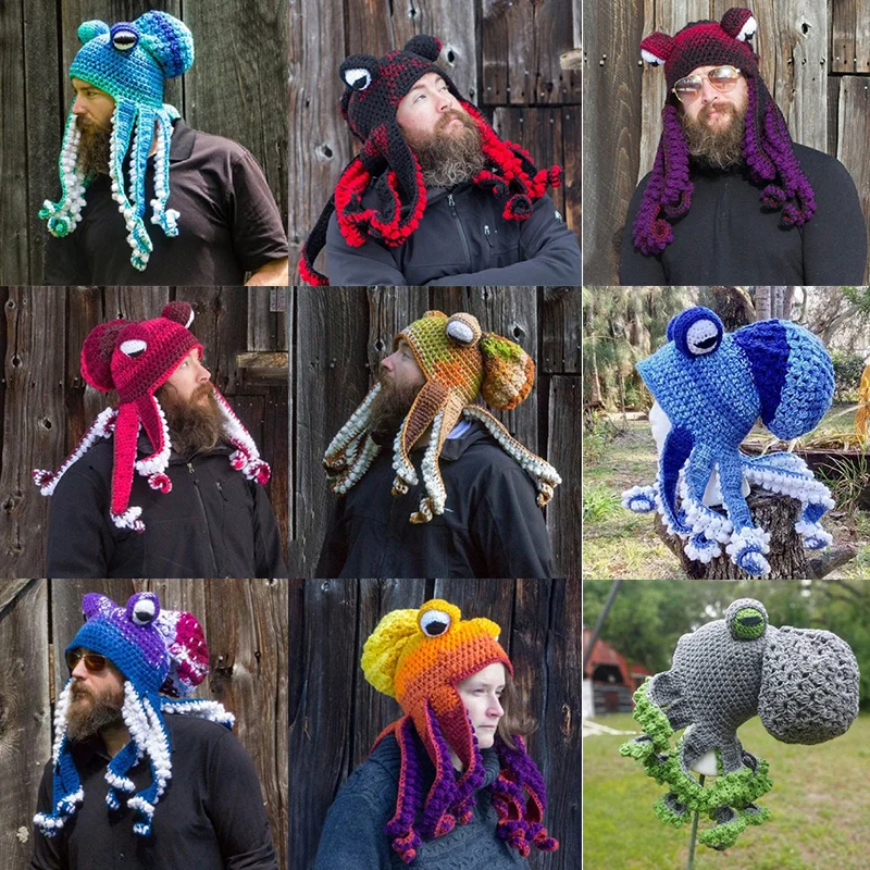 Octopus Adult Tentacle Hat Hand-woven Knitted Octopus Hat Christmas Halloween Costume Cosplay LL@17