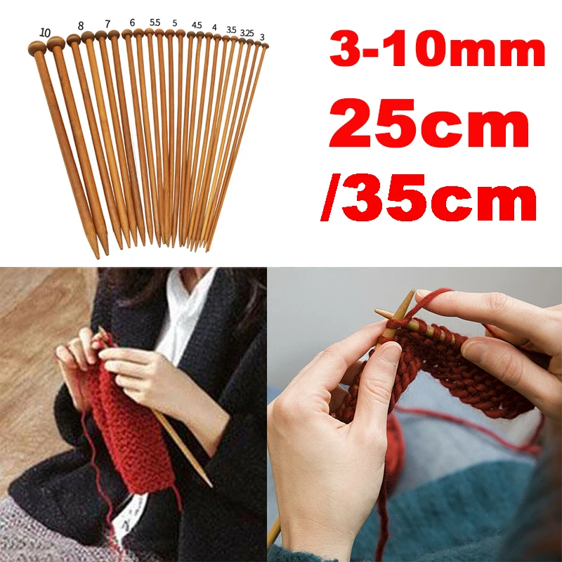 Pair 10inches 14 inches length 3mm -10mm Bamboo knitting stick Knitting Needles Pointed Carbonized Wooden Single for beginners