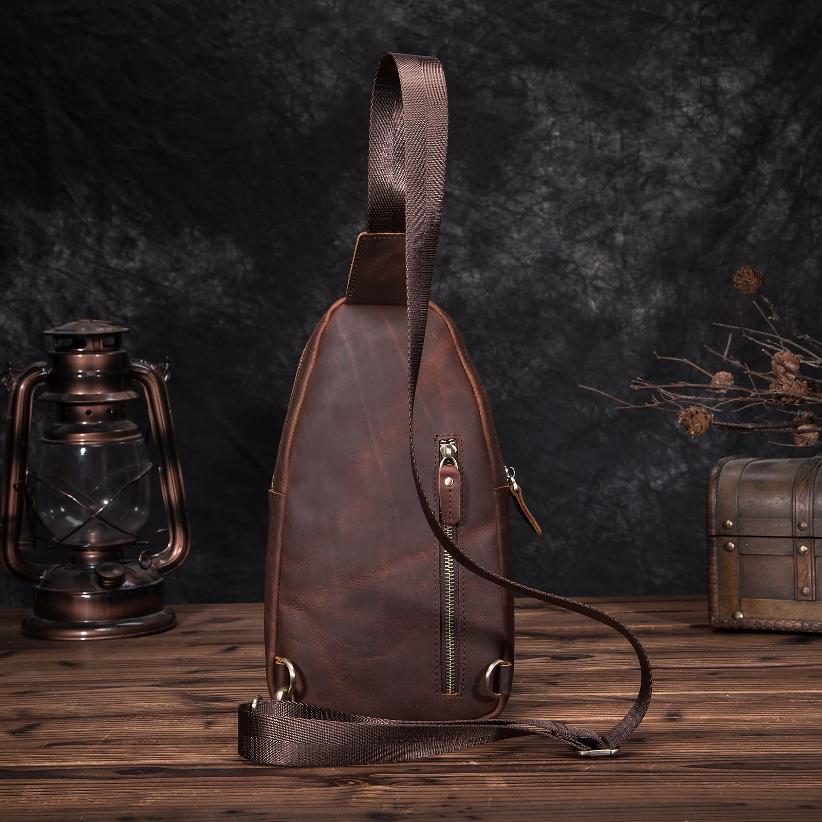 Men Crazy Horse Leather Casual Fashion Chest Sling Bag 8\