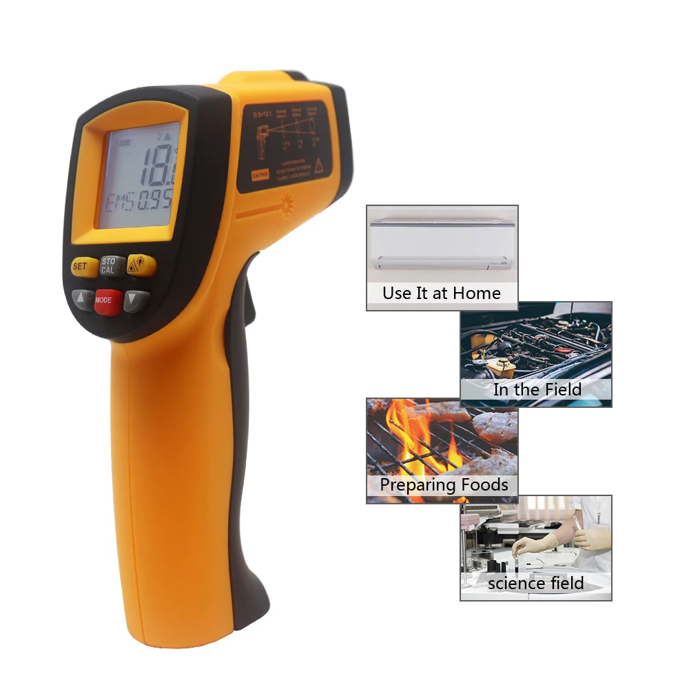 Digital Infrared Thermometer Red Laser Temperature Meter Detector Non-Contact IR Pyrometer LCD Temperature Meter Gun Point